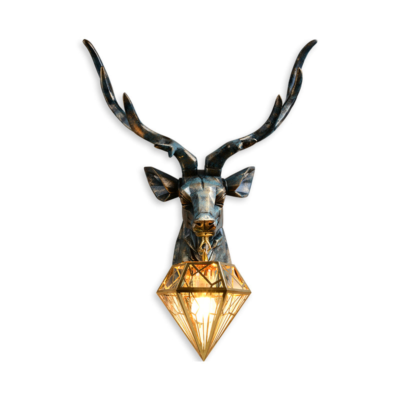 Elk Resin Wall Sconce Lamp Lodge Style 1 Light Indoor Bronze Wall Mount Light with Diamond Cage Shade, 14.5"/19.5" W Clearhalo 'Wall Lamps & Sconces' 'Wall Lights' Lighting' 333246