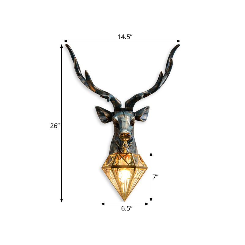 Elk Resin Wall Sconce Lamp Lodge Style 1 Light Indoor Bronze Wall Mount Light with Diamond Cage Shade, 14.5"/19.5" W Clearhalo 'Wall Lamps & Sconces' 'Wall Lights' Lighting' 333247