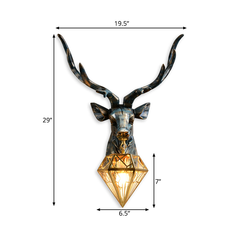Elk Resin Wall Sconce Lamp Lodge Style 1 Light Indoor Bronze Wall Mount Light with Diamond Cage Shade, 14.5"/19.5" W Clearhalo 'Wall Lamps & Sconces' 'Wall Lights' Lighting' 333248