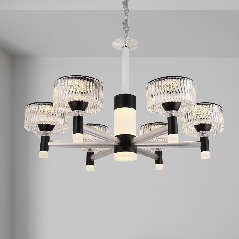Drum Chandelier Lamp Contemporary Beveled Crystal Black 6/8/12 Heads Suspended Lighting Fixture Clearhalo 'Ceiling Lights' 'Chandeliers' 'Modern Chandeliers' 'Modern' Lighting' 333265