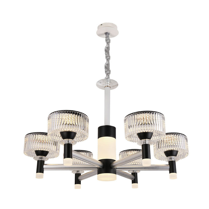 Drum Chandelier Lamp Contemporary Beveled Crystal Black 6/8/12 Heads Suspended Lighting Fixture Clearhalo 'Ceiling Lights' 'Chandeliers' 'Modern Chandeliers' 'Modern' Lighting' 333267
