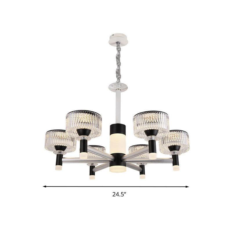 Drum Chandelier Lamp Contemporary Beveled Crystal Black 6/8/12 Heads Suspended Lighting Fixture Clearhalo 'Ceiling Lights' 'Chandeliers' 'Modern Chandeliers' 'Modern' Lighting' 333268