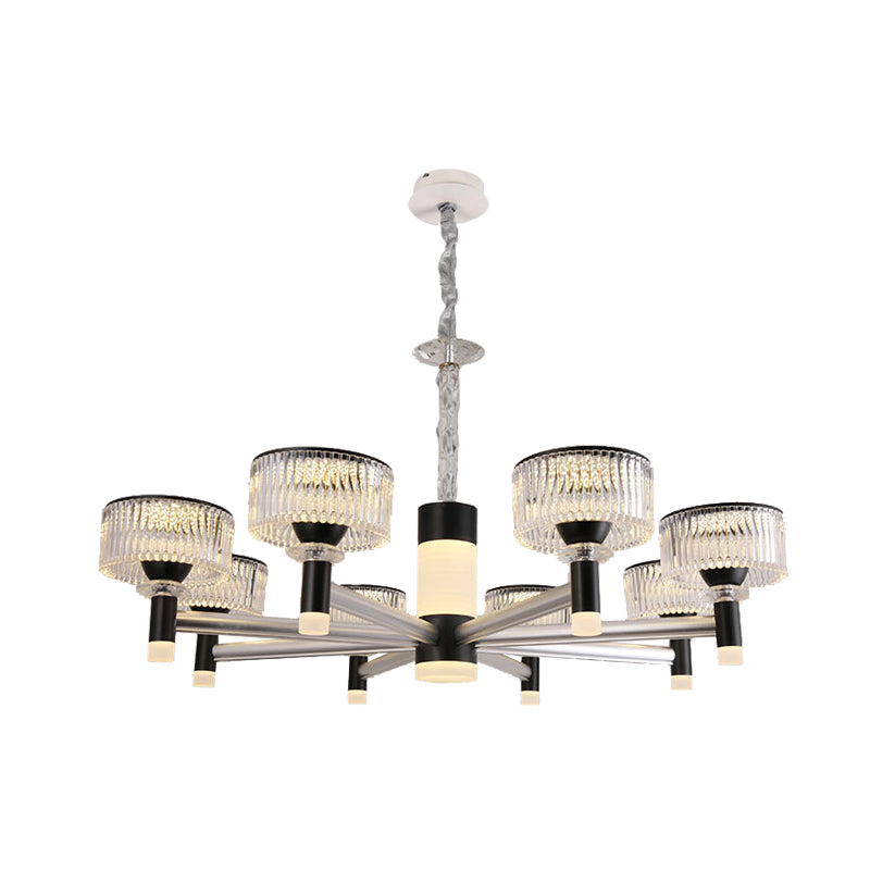 Drum Chandelier Lamp Contemporary Beveled Crystal Black 6/8/12 Heads Suspended Lighting Fixture Clearhalo 'Ceiling Lights' 'Chandeliers' 'Modern Chandeliers' 'Modern' Lighting' 333271