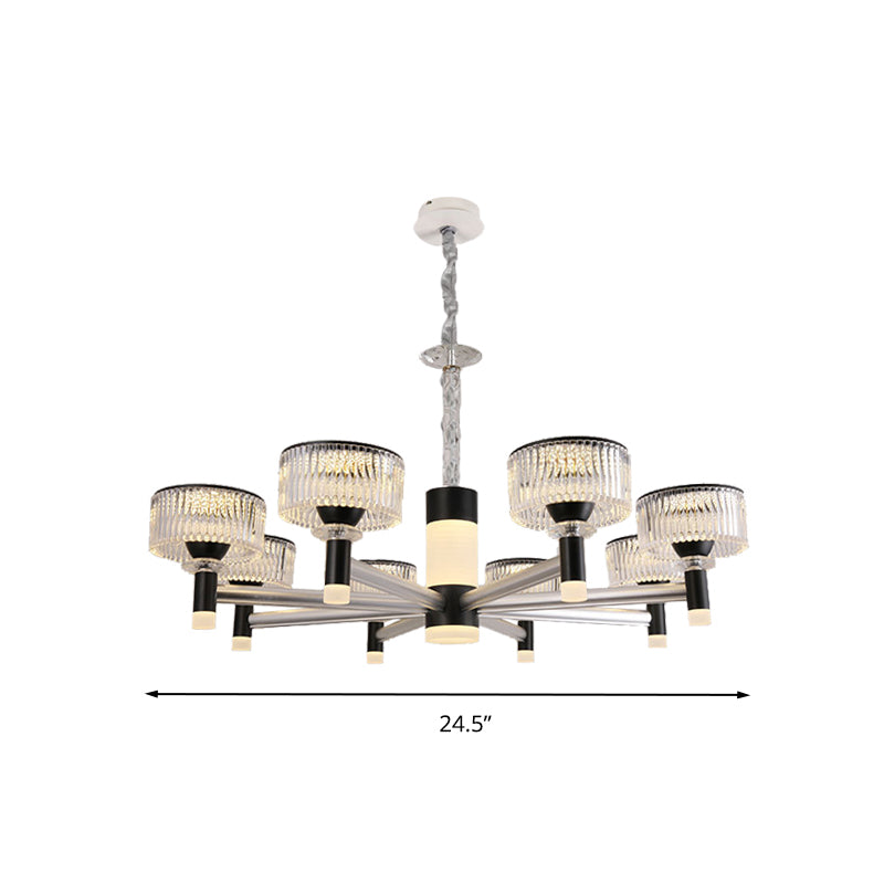 Drum Chandelier Lamp Contemporary Beveled Crystal Black 6/8/12 Heads Suspended Lighting Fixture Clearhalo 'Ceiling Lights' 'Chandeliers' 'Modern Chandeliers' 'Modern' Lighting' 333272