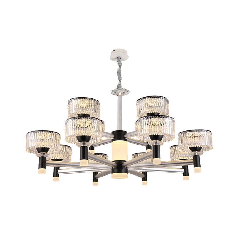 Drum Chandelier Lamp Contemporary Beveled Crystal Black 6/8/12 Heads Suspended Lighting Fixture Clearhalo 'Ceiling Lights' 'Chandeliers' 'Modern Chandeliers' 'Modern' Lighting' 333275