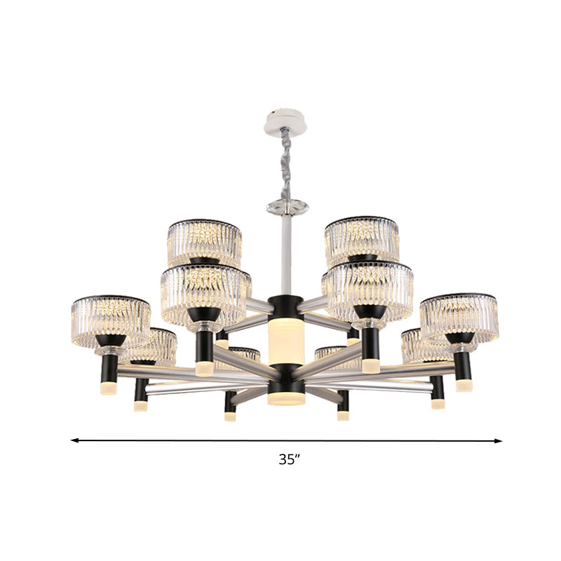 Drum Chandelier Lamp Contemporary Beveled Crystal Black 6/8/12 Heads Suspended Lighting Fixture Clearhalo 'Ceiling Lights' 'Chandeliers' 'Modern Chandeliers' 'Modern' Lighting' 333276