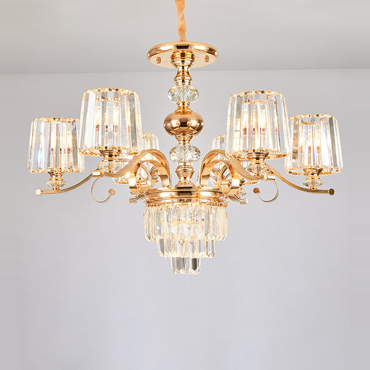 Contemporary 6/8 Bulbs Hanging Chandelier Gold Tapered Ceiling Pendant Light with Crystal Shade Clearhalo 'Ceiling Lights' 'Chandeliers' 'Modern Chandeliers' 'Modern' Lighting' 333296