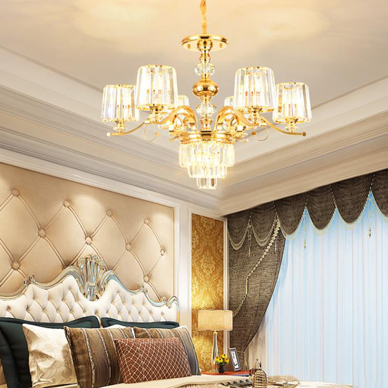 Contemporary 6/8 Bulbs Hanging Chandelier Gold Tapered Ceiling Pendant Light with Crystal Shade Clearhalo 'Ceiling Lights' 'Chandeliers' 'Modern Chandeliers' 'Modern' Lighting' 333297