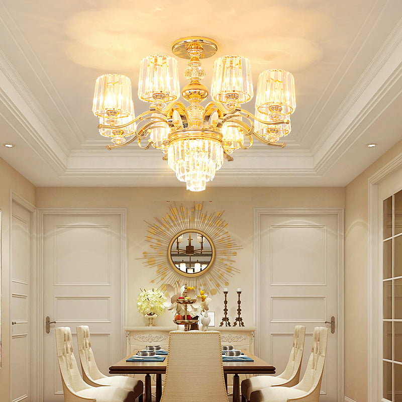 Contemporary 6/8 Bulbs Hanging Chandelier Gold Tapered Ceiling Pendant Light with Crystal Shade Clearhalo 'Ceiling Lights' 'Chandeliers' 'Modern Chandeliers' 'Modern' Lighting' 333301