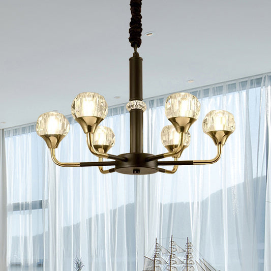 Globe Pendant Chandelier Modernist Beveled Crystal 6/8/10 Bulbs Brass Ceiling Hanging Light, 22.5"/26"/30" Wide Brass 22.5" Clearhalo 'Ceiling Lights' 'Chandeliers' 'Modern Chandeliers' 'Modern' Lighting' 333305