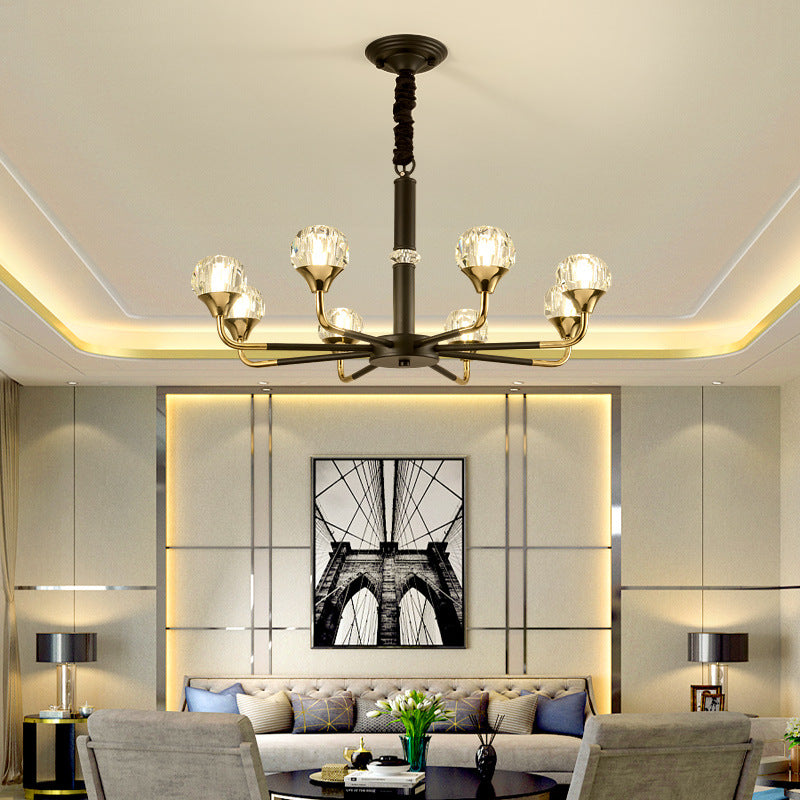 Globe Pendant Chandelier Modernist Beveled Crystal 6/8/10 Bulbs Brass Ceiling Hanging Light, 22.5"/26"/30" Wide Clearhalo 'Ceiling Lights' 'Chandeliers' 'Modern Chandeliers' 'Modern' Lighting' 333311