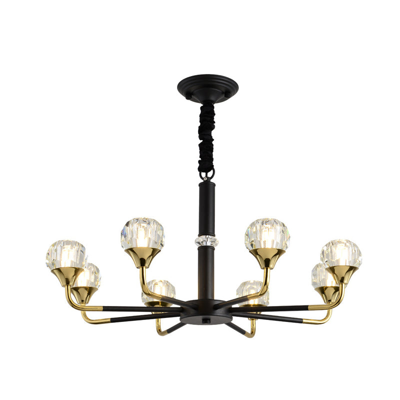 Globe Pendant Chandelier Modernist Beveled Crystal 6/8/10 Bulbs Brass Ceiling Hanging Light, 22.5"/26"/30" Wide Clearhalo 'Ceiling Lights' 'Chandeliers' 'Modern Chandeliers' 'Modern' Lighting' 333316