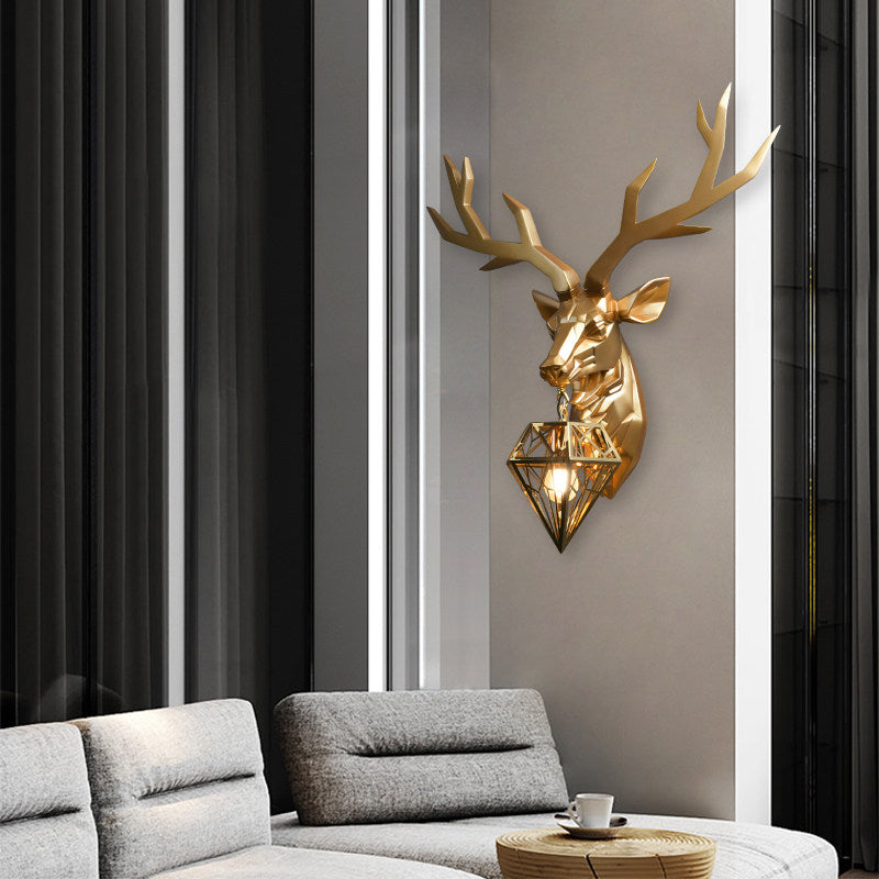 Elk Resin Wall Mounted Lamp Loft Style 1 Head Black/White/Gold Sconce Light with Diamond Cage Shade, 14.5"/19.5" W Clearhalo 'Wall Lamps & Sconces' 'Wall Lights' Lighting' 333321