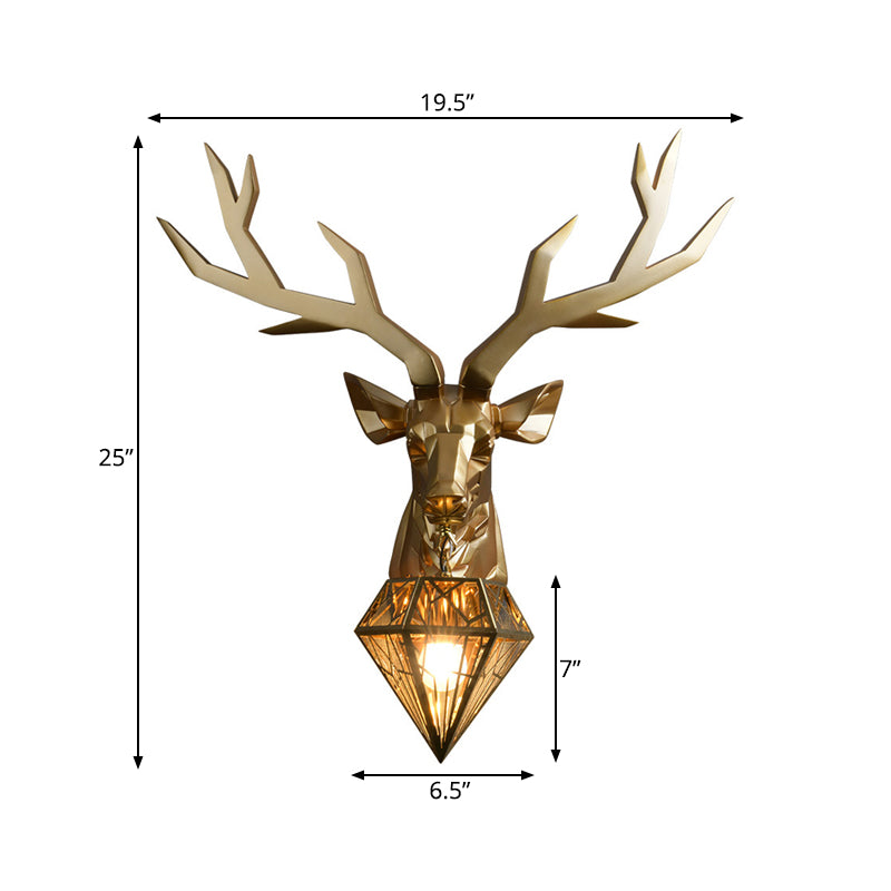 Elk Resin Wall Mounted Lamp Loft Style 1 Head Black/White/Gold Sconce Light with Diamond Cage Shade, 14.5"/19.5" W Clearhalo 'Wall Lamps & Sconces' 'Wall Lights' Lighting' 333324