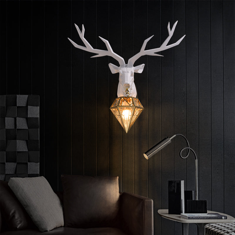 Elk Resin Wall Mounted Lamp Loft Style 1 Head Black/White/Gold Sconce Light with Diamond Cage Shade, 14.5"/19.5" W Clearhalo 'Wall Lamps & Sconces' 'Wall Lights' Lighting' 333327