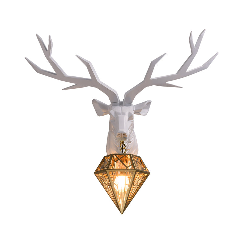 Elk Resin Wall Mounted Lamp Loft Style 1 Head Black/White/Gold Sconce Light with Diamond Cage Shade, 14.5"/19.5" W Clearhalo 'Wall Lamps & Sconces' 'Wall Lights' Lighting' 333328
