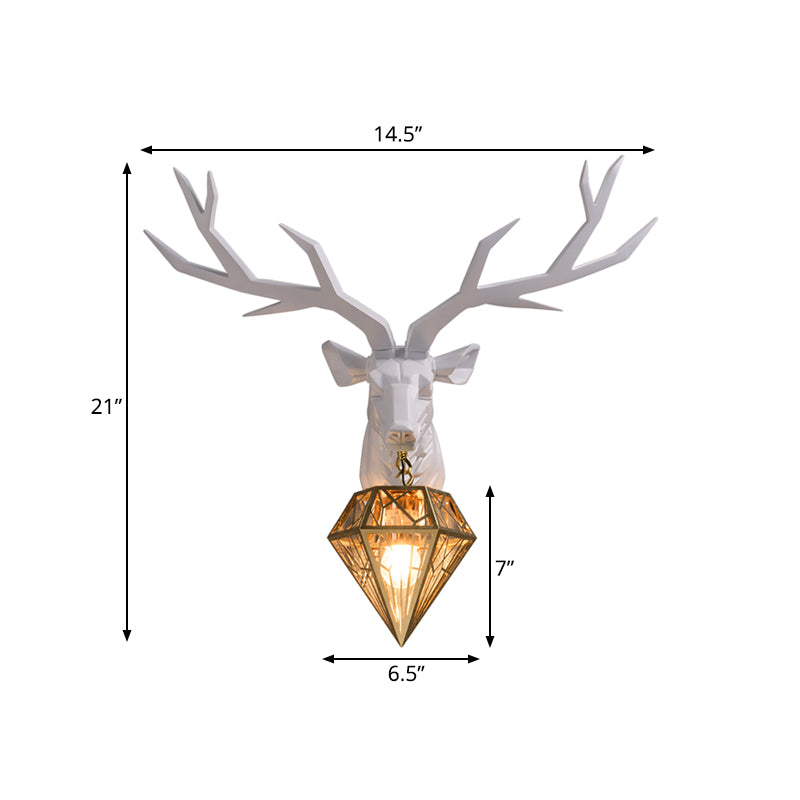 Elk Resin Wall Mounted Lamp Loft Style 1 Head Black/White/Gold Sconce Light with Diamond Cage Shade, 14.5"/19.5" W Clearhalo 'Wall Lamps & Sconces' 'Wall Lights' Lighting' 333329