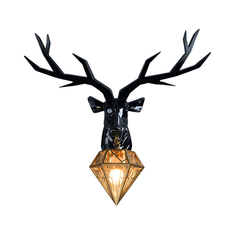 Elk Resin Wall Mounted Lamp Loft Style 1 Head Black/White/Gold Sconce Light with Diamond Cage Shade, 14.5"/19.5" W Clearhalo 'Wall Lamps & Sconces' 'Wall Lights' Lighting' 333334