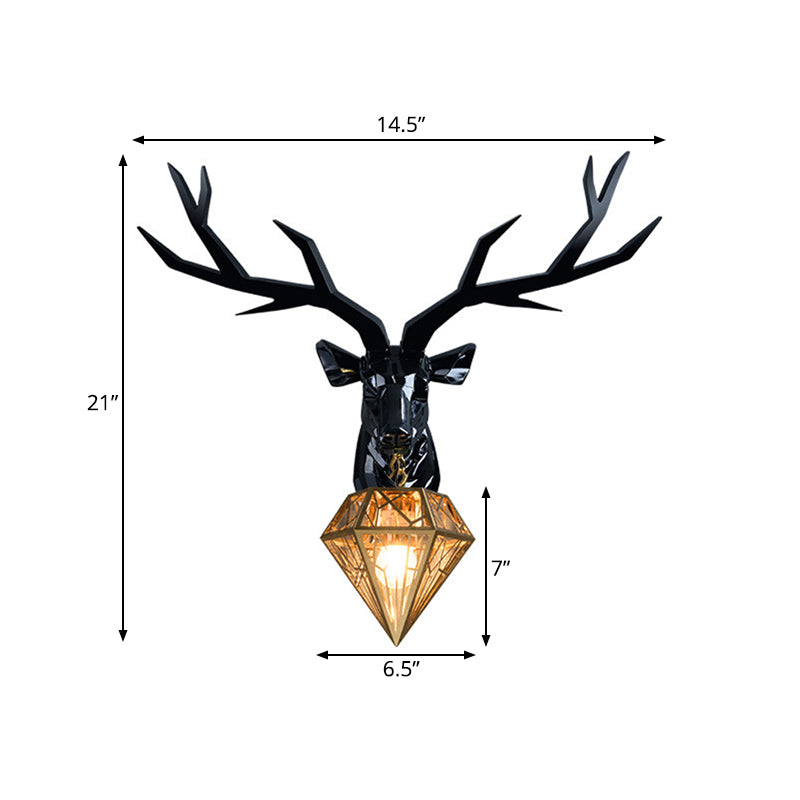 Elk Resin Wall Mounted Lamp Loft Style 1 Head Black/White/Gold Sconce Light with Diamond Cage Shade, 14.5"/19.5" W Clearhalo 'Wall Lamps & Sconces' 'Wall Lights' Lighting' 333335