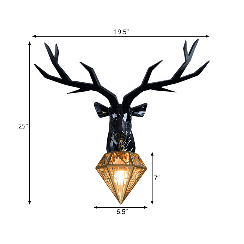 Elk Resin Wall Mounted Lamp Loft Style 1 Head Black/White/Gold Sconce Light with Diamond Cage Shade, 14.5"/19.5" W Clearhalo 'Wall Lamps & Sconces' 'Wall Lights' Lighting' 333336