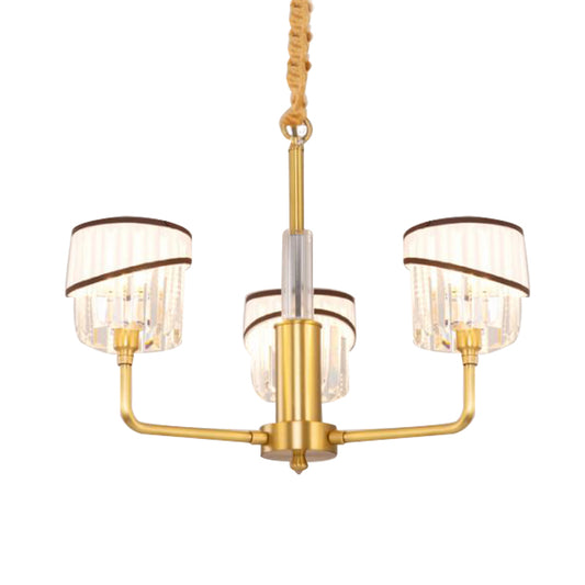 Modern 3 Heads Chandelier Lighting Brass Cylindrical Hanging Light Kit with Crystal Shade Clearhalo 'Ceiling Lights' 'Chandeliers' 'Modern Chandeliers' 'Modern' Lighting' 333340