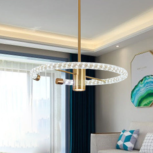 Circle Hanging Chandelier Contemporary Crystal LED Brass Ceiling Pendant Light, 16"/23.5" Wide Brass 23.5" Clearhalo 'Ceiling Lights' 'Chandeliers' 'Modern Chandeliers' 'Modern' Lighting' 333404