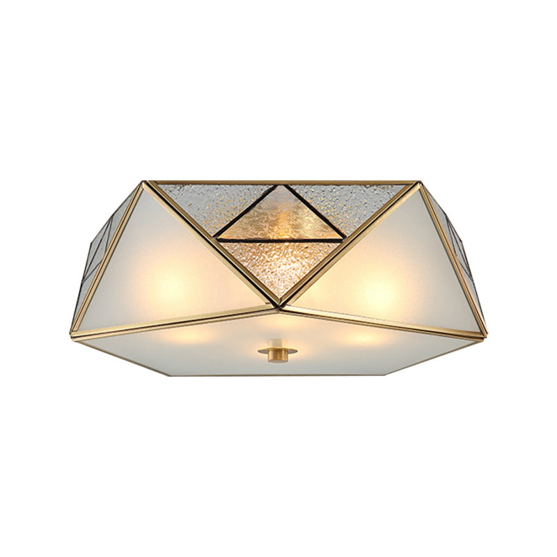 4/5 Lights Flush Light Traditional Geometric Curved Frosted Glass Panel Ceiling Flush Mount in Brass for Corridor Clearhalo 'Ceiling Lights' 'Close To Ceiling Lights' 'Close to ceiling' 'Flush mount' Lighting' 333417