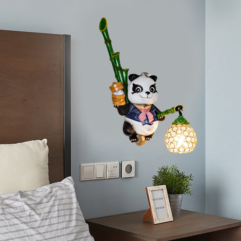 Dome Shade Wall Mount Light Loft Style Clear Crystal 1 Bulb Hallway Wall Lighting with Panda Backplate in Black/Red/Yellow Blue Clearhalo 'Wall Lamps & Sconces' 'Wall Lights' Lighting' 333431