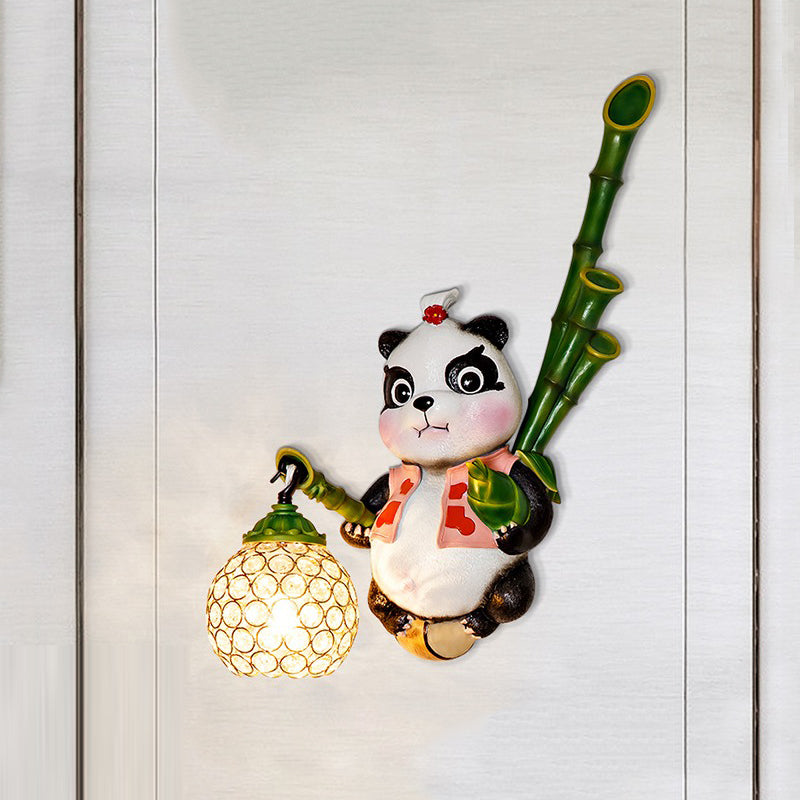 Dome Shade Wall Mount Light Loft Style Clear Crystal 1 Bulb Hallway Wall Lighting with Panda Backplate in Black/Red/Yellow Pink Clearhalo 'Wall Lamps & Sconces' 'Wall Lights' Lighting' 333437