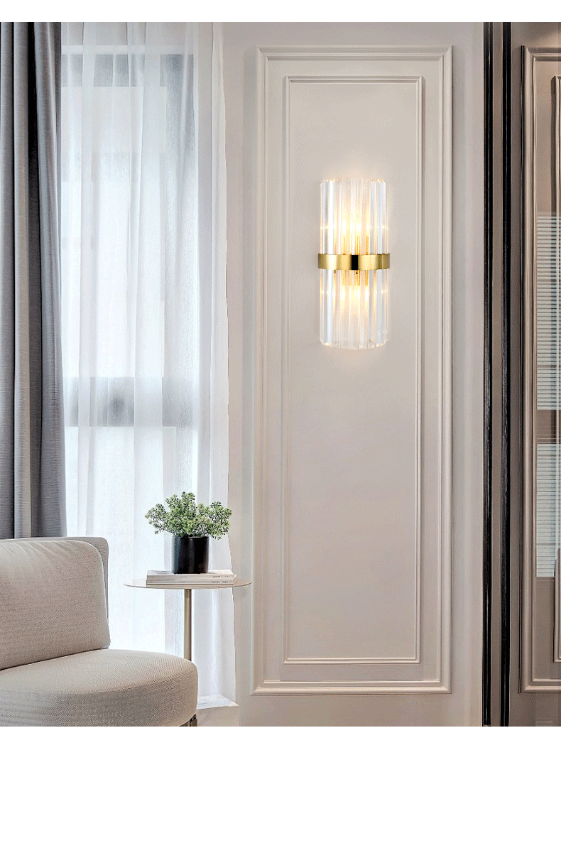 Cylinder/Tapered Wall Light Fixture Postmodern Prismatic/Fluted Crystal 2-Light Living Room Flush Mount Wall Sconce in Gold Gold B Clearhalo 'Cast Iron' 'Glass' 'Industrial' 'Modern wall lights' 'Modern' 'Tiffany' 'Traditional wall lights' 'Wall Lamps & Sconces' 'Wall Lights' Lighting' 33344