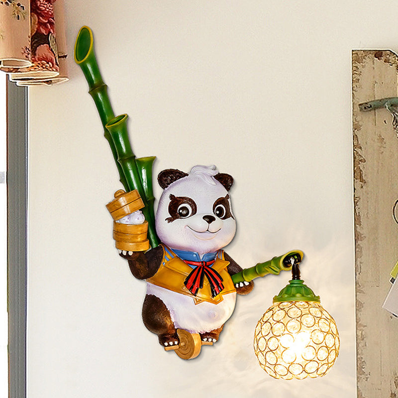 Dome Shade Wall Mount Light Loft Style Clear Crystal 1 Bulb Hallway Wall Lighting with Panda Backplate in Black/Red/Yellow Yellow Clearhalo 'Wall Lamps & Sconces' 'Wall Lights' Lighting' 333441