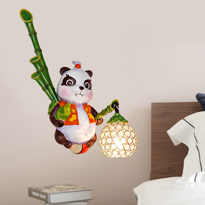 Dome Shade Wall Mount Light Loft Style Clear Crystal 1 Bulb Hallway Wall Lighting with Panda Backplate in Black/Red/Yellow Red Clearhalo 'Wall Lamps & Sconces' 'Wall Lights' Lighting' 333445