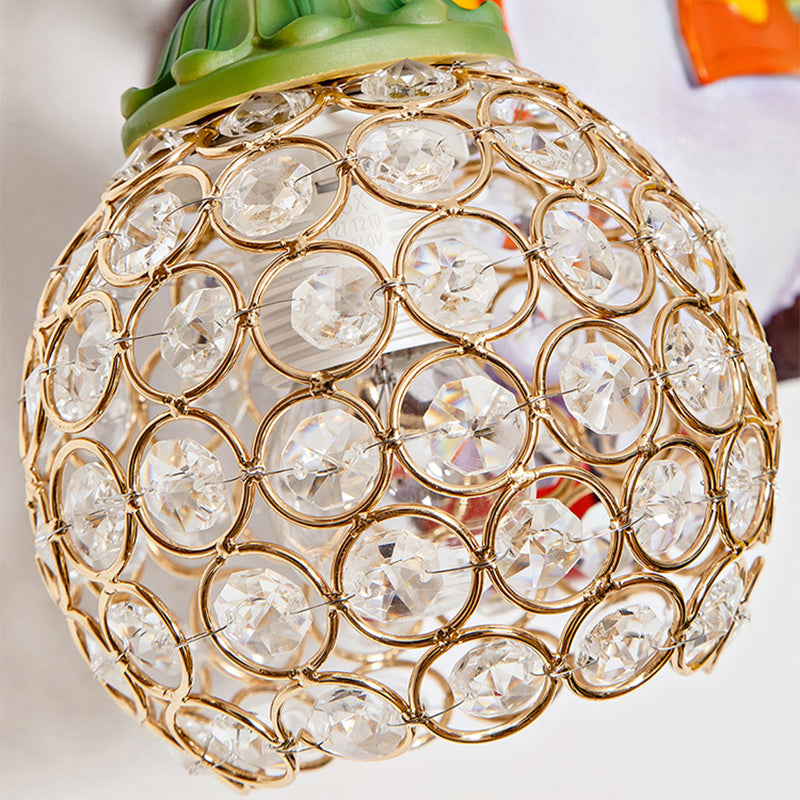 Dome Shade Wall Mount Light Loft Style Clear Crystal 1 Bulb Hallway Wall Lighting with Panda Backplate in Black/Red/Yellow Clearhalo 'Wall Lamps & Sconces' 'Wall Lights' Lighting' 333449