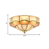 Bloom Indoor Flush Mount Lamp Vintage Curved Frosted Glass Panel 3/4/6 Lights Brass Flush Light Fixture Clearhalo 'Ceiling Lights' 'Close To Ceiling Lights' 'Close to ceiling' 'Flush mount' Lighting' 333462