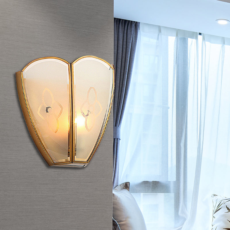 1 Bulb Gold Flush Sconce Light Vintage Style Floral Opal Glass Shade Wall Mount Lighting Gold Clearhalo 'Wall Lamps & Sconces' 'Wall Lights' Lighting' 333603