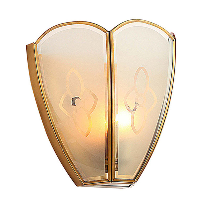 1 Bulb Gold Flush Sconce Light Vintage Style Floral Opal Glass Shade Wall Mount Lighting Clearhalo 'Wall Lamps & Sconces' 'Wall Lights' Lighting' 333606