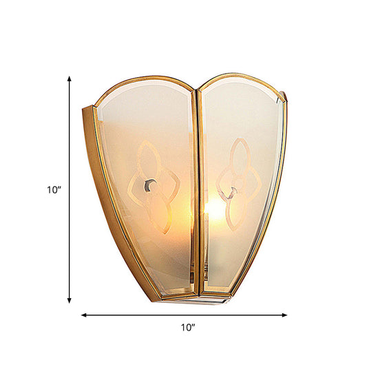 1 Bulb Gold Flush Sconce Light Vintage Style Floral Opal Glass Shade Wall Mount Lighting Clearhalo 'Wall Lamps & Sconces' 'Wall Lights' Lighting' 333607