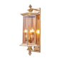 Faceted Ribbed/Panel Clear/Tan Glass Wall Lantern Vintage 1 Bulb Armed Sconce Light Fixture Clearhalo 'Wall Lamps & Sconces' 'Wall Lights' Lighting' 333636