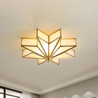 Brass Star Flush Mount Fixture Classic Beveled Frosted Glass 4-Light Living Room Flush Ceiling Light Brass Clearhalo 'Ceiling Lights' 'Close To Ceiling Lights' 'Close to ceiling' 'Flush mount' Lighting' 333683