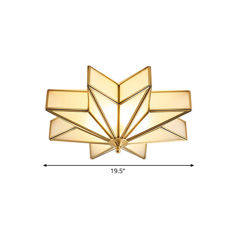 Brass Star Flush Mount Fixture Classic Beveled Frosted Glass 4-Light Living Room Flush Ceiling Light Clearhalo 'Ceiling Lights' 'Close To Ceiling Lights' 'Close to ceiling' 'Flush mount' Lighting' 333687