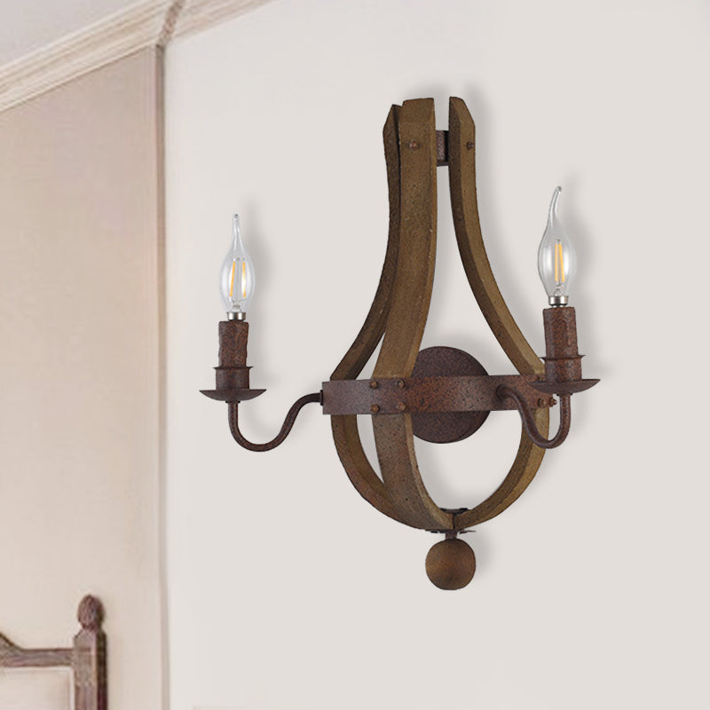 8"/11.5"/15" Wide Candle Metal Sconce Light Country 1/2/3 Lights Dining Room Wall Lighting Fixture in Rust 2.0 Rust Clearhalo 'Wall Lamps & Sconces' 'Wall Lights' Lighting' 335771