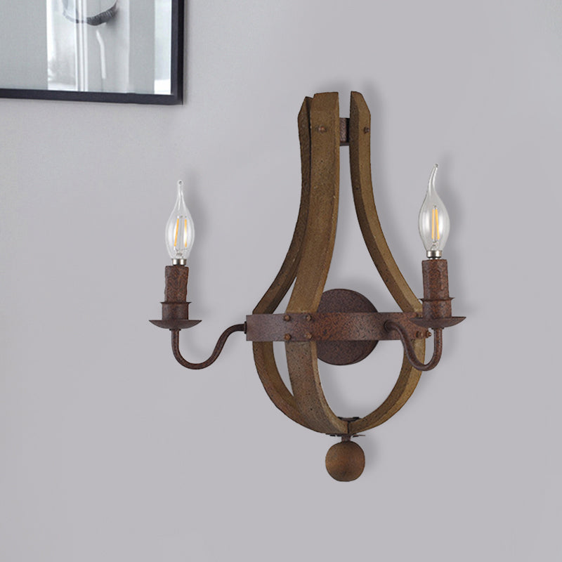 8"/11.5"/15" Wide Candle Metal Sconce Light Country 1/2/3 Lights Dining Room Wall Lighting Fixture in Rust Clearhalo 'Wall Lamps & Sconces' 'Wall Lights' Lighting' 335772
