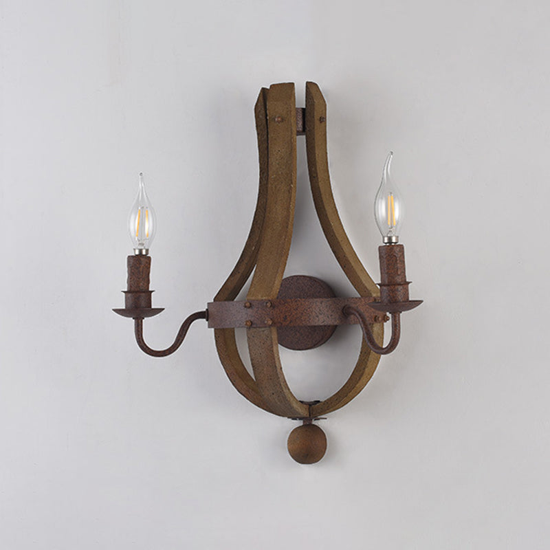 8"/11.5"/15" Wide Candle Metal Sconce Light Country 1/2/3 Lights Dining Room Wall Lighting Fixture in Rust Clearhalo 'Wall Lamps & Sconces' 'Wall Lights' Lighting' 335773