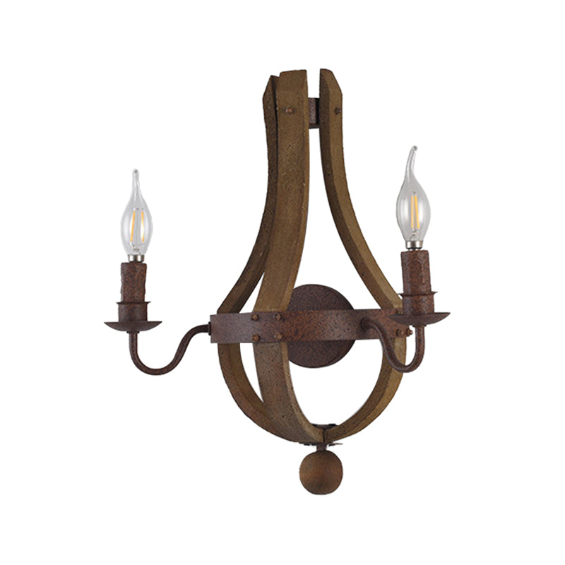 8"/11.5"/15" Wide Candle Metal Sconce Light Country 1/2/3 Lights Dining Room Wall Lighting Fixture in Rust Clearhalo 'Wall Lamps & Sconces' 'Wall Lights' Lighting' 335774