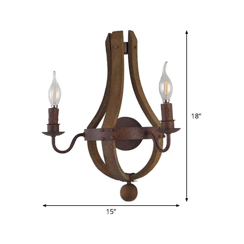 8"/11.5"/15" Wide Candle Metal Sconce Light Country 1/2/3 Lights Dining Room Wall Lighting Fixture in Rust Clearhalo 'Wall Lamps & Sconces' 'Wall Lights' Lighting' 335775