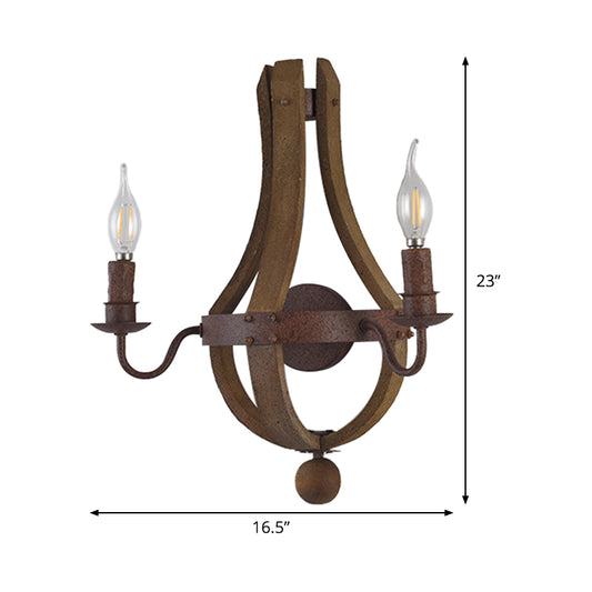 8"/11.5"/15" Wide Candle Metal Sconce Light Country 1/2/3 Lights Dining Room Wall Lighting Fixture in Rust Clearhalo 'Wall Lamps & Sconces' 'Wall Lights' Lighting' 335776