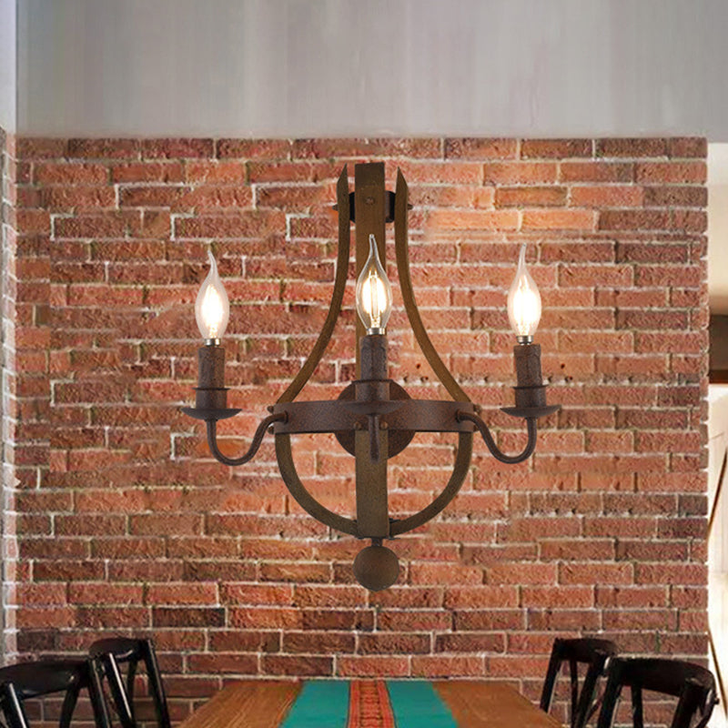 8"/11.5"/15" Wide Candle Metal Sconce Light Country 1/2/3 Lights Dining Room Wall Lighting Fixture in Rust Clearhalo 'Wall Lamps & Sconces' 'Wall Lights' Lighting' 335778