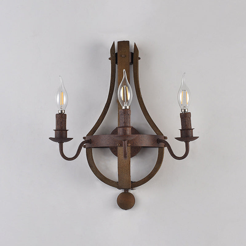8"/11.5"/15" Wide Candle Metal Sconce Light Country 1/2/3 Lights Dining Room Wall Lighting Fixture in Rust Clearhalo 'Wall Lamps & Sconces' 'Wall Lights' Lighting' 335779