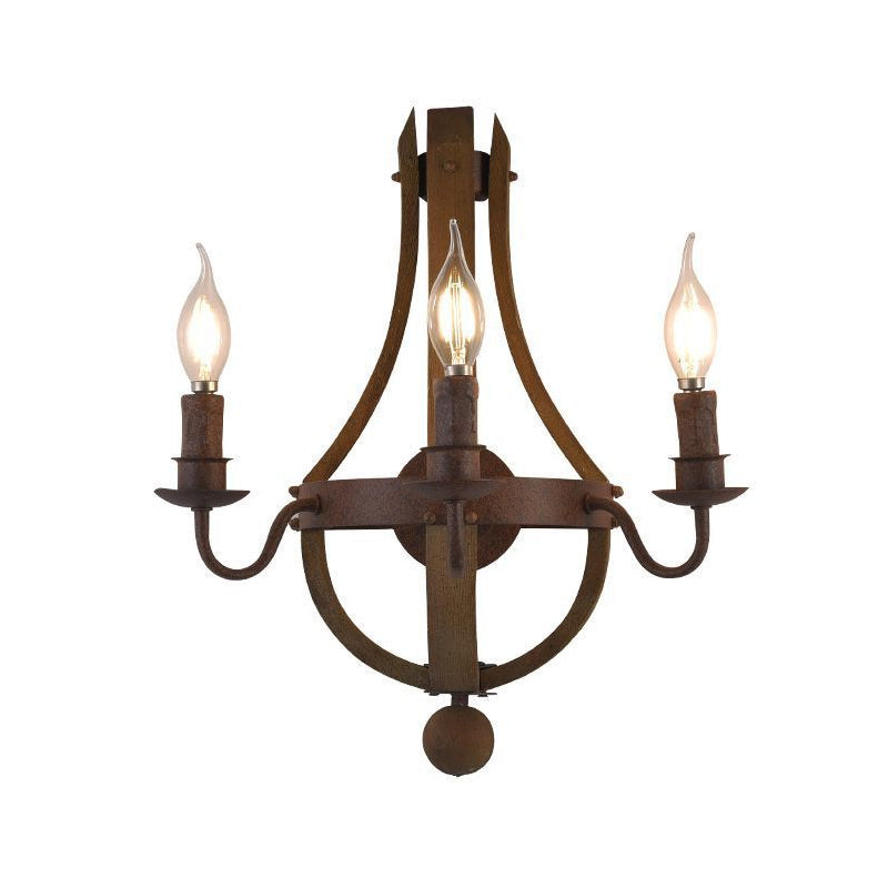 8"/11.5"/15" Wide Candle Metal Sconce Light Country 1/2/3 Lights Dining Room Wall Lighting Fixture in Rust Clearhalo 'Wall Lamps & Sconces' 'Wall Lights' Lighting' 335780