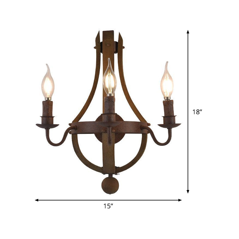 8"/11.5"/15" Wide Candle Metal Sconce Light Country 1/2/3 Lights Dining Room Wall Lighting Fixture in Rust Clearhalo 'Wall Lamps & Sconces' 'Wall Lights' Lighting' 335781